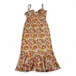 Hutch Floral Ruffle-Hem Midi Dress Sz XS Spaghetti Straps